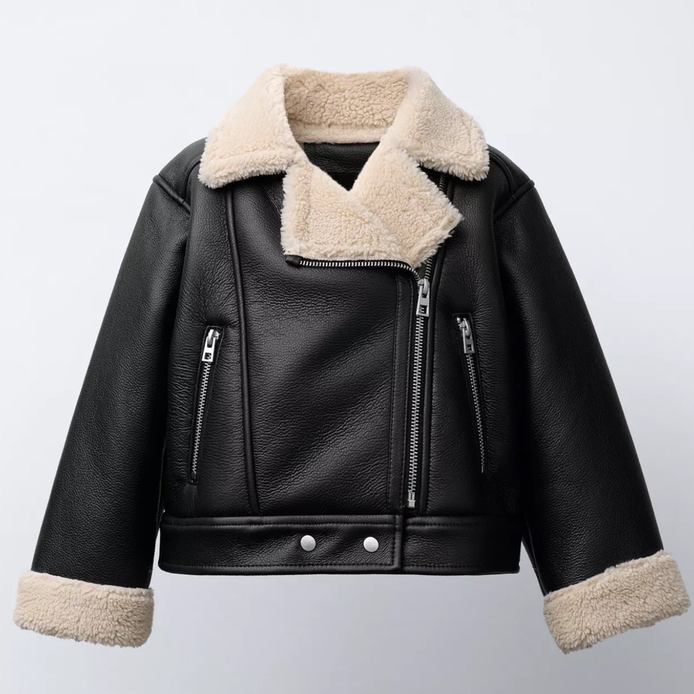 Zara Black Bomber Jacket with Sherpa Lining